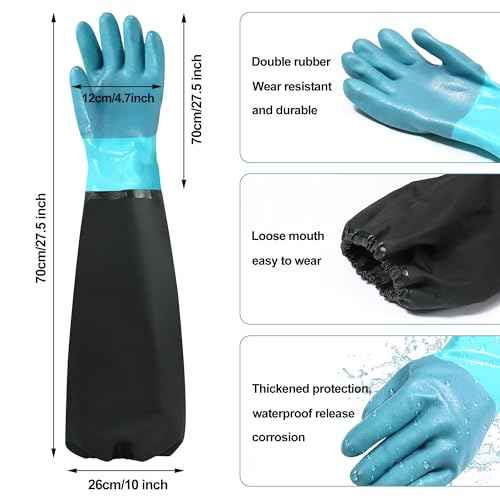 27" Chemical Resistant Gloves, Extra Long Elbow Length Rubber Glove with Cotton lining, Reusable Full Arm Pond Gloves for Dishwashing Cleaning Waterproof Resist Strong Acid, Alkali, Oil, XLL