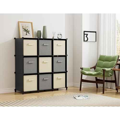 HOMIDEC Closet Organizers and Storage, 9 Cube Storage Organizer, Portable Closet Organizer Cubes Shelves for Clothes, Bedroom, Kids Room, Bathroom, Wardrobe, Garment Racks, Black