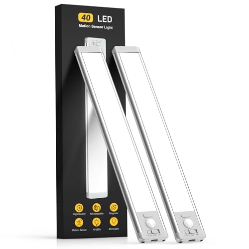 White 10-Inch Rechargeable Motion Sensor Under Cabinet Light 2 Pack - Dimmable LED Closet & Kitchen Lighting