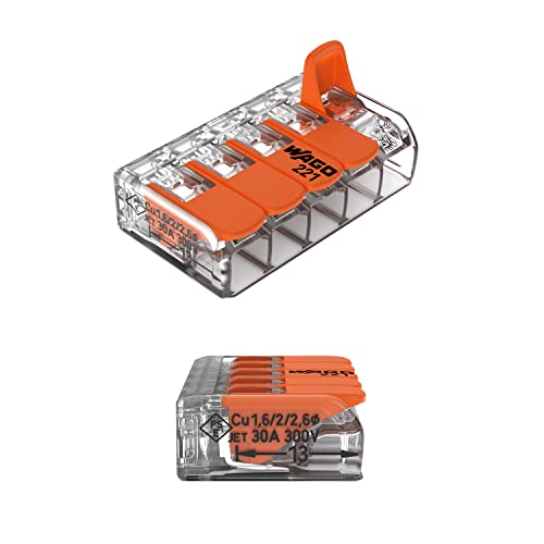 WAGO Lever-Nuts® 5-Conductor Splicing Connectors Box of 15 - Transparent Housing