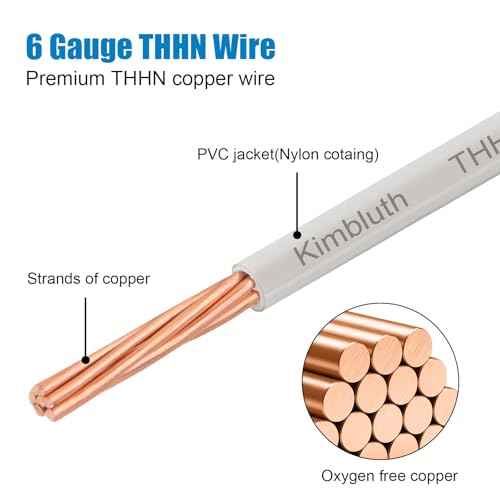 THHN Wire 6 Gauge 25 FT Stranded Copper Wire, 6 AWG Copper Wire Rated up to 600V Building Wire Nylon Jacket for Residential, CNC, Ground, Industrial (6 Gauge, White)