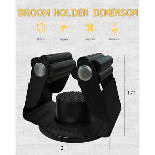 Magnetic Broom Holder, Steel Mop Mount No Drilling Magnetic Holder for Garage Tools, Anti-Slip Utility Mount for Garage, Kitchen, Laundry Tools Organizer and Management - 5 Pack/Black