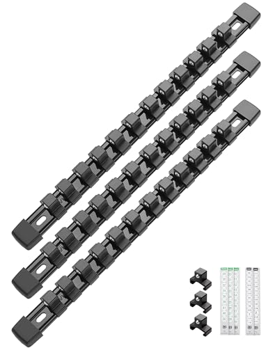ALOANES 3PC ABS Socket Organizer Set 1/2-Inch Drive Black - Heavy Duty & Removable End Caps