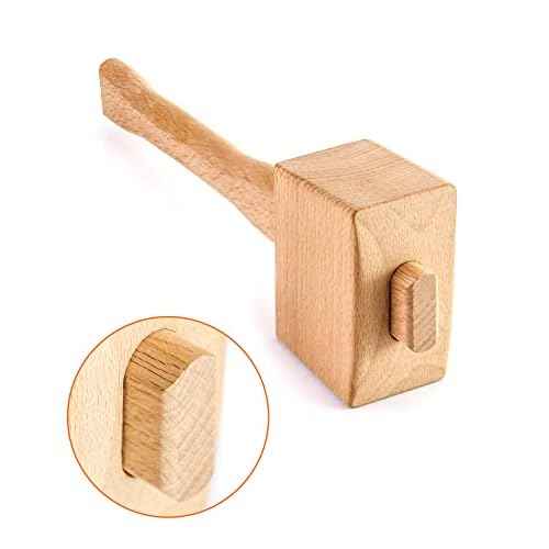 QWORK Wooden Mallet, 9.5" Manual Ice Hammer Mallet Beech Solid Carpenter Wood Hammer Woodworking Hand Tool