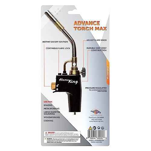 Flame King FK8500CGA High Intensity Propane Torch Head for Soldering, Brazing, Plumbing, Lighting Charcoal/Fire Pits, Compatible with 1LB Cylinders, MAPP, and MAP-PRO