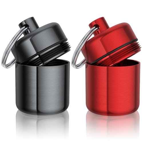 Ear Plug Carrying Case Keychain(2 Pack), Small Waterproof Metal Earplug Case Ear Plug Holder Container Great for Earplugs, Pills Case Pill Box and Jewelry Holder (Grey Red)