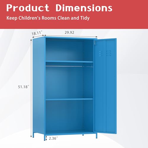 Erosoei Metal Locker Storage Cabinet - 2 Door Steel Wardrobe with Adjustable Shelves, Kids & Office Use