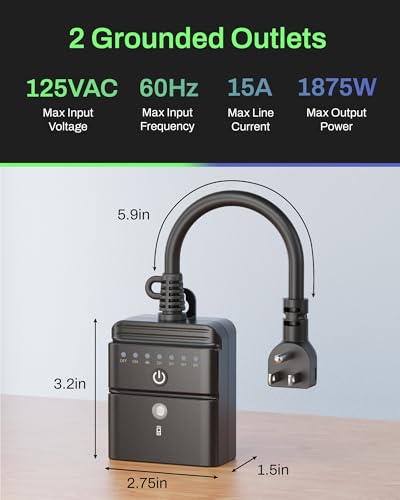 BN-LINK Outdoor Timer with Remote Control for Lights, 2 Outlets, 100FT RF