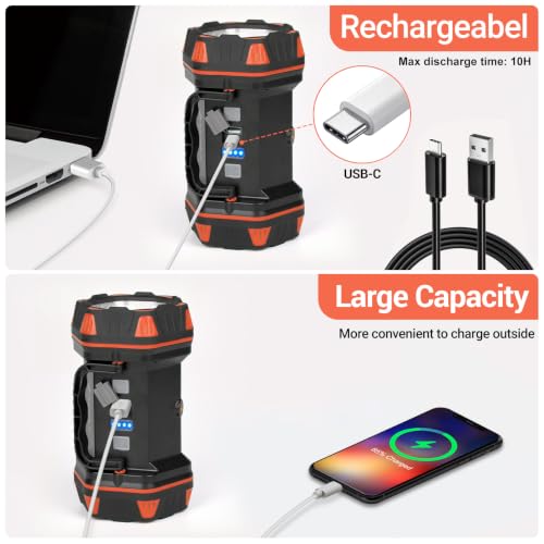 RopeLux Rechargeable LED Camping Lantern - 1500lm, 8 Modes, Portable Emergency Light, Orange, 1 Pack