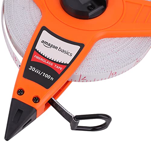 100ft Fiberglass Tape Measure with Shock-Absorbing Handle - Inch/Metric, Orange