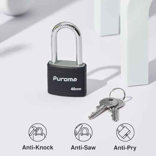 Puroma Keyed Padlock with 2 Keys Alike, 1.8 Inch Locker Lock 40mm Heavy-Duty Locks for Gate Fence Hasp Cabinet Toolbox School Gym Locker (Black)