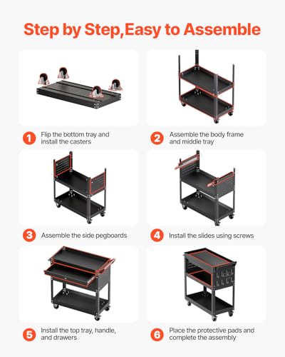 VEVOR 4-Tier Rolling Tool Cart with Lockable Drawer, 350 lbs Capacity, 32.7 x 13.8 x 32.5 in