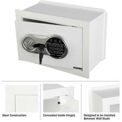 Wall Safe - Digital Safety Box with Passcode for Quick Access and Backup Key - Personal Safe for Cash or Jewelry - Wall Safes by Paragon (White)