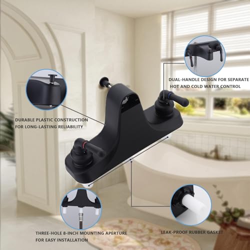 ZephyrJazz Matte Black 8-inch Tub & Shower Faucet Set with Diverter, 2 Handles