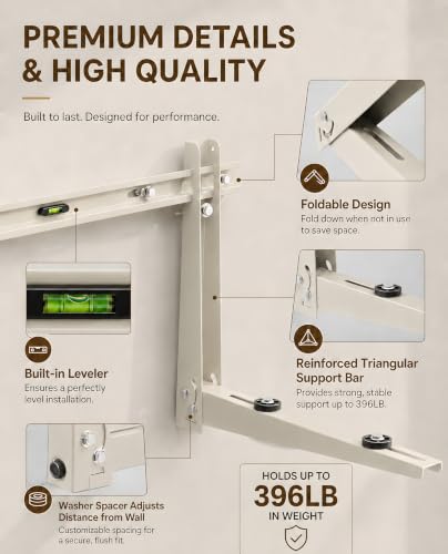 Heavy Duty Mini Split Wall Mount Bracket 396lb for 7000-12000 BTU AC, Outdoor Support, Adjustable Leveling, Rust-Resistant