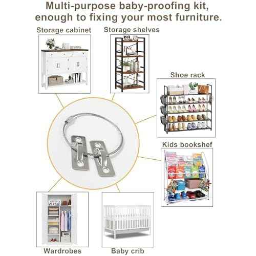 12 Sets Anti Tip Furniture Anchors for Baby Proofing, Earthquake Straps, Furniture Secure to Wall Anchors, Childproof and Home Safety, 10in