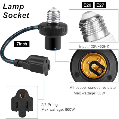 UYODM 1 Pack 3 in 1 Light Socket Outlet Adapter with Extension Cord - Supports E26/E27, 3-Prong, Black (Variation 1)