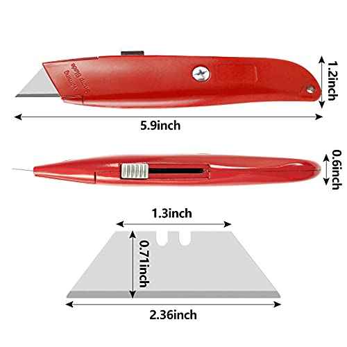 DIYSELF 2Pack Utility Knife Box Cutter Retractable Razor Blade Heavy Duty Box Cutters Exacto Knife PVC Pipe Cutter (Red)