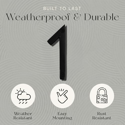 NACH 6 Inch Aluminum Floating House Numbers - Black Exterior Door Numbers with Mounting Hardware