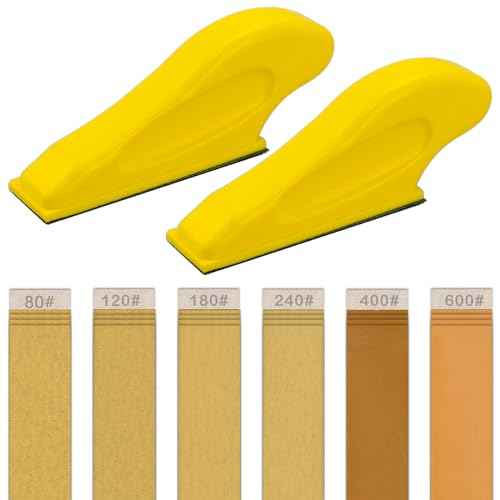 Finger Sander for Crafts, 2 Pack Mini Micro Gator Sander for Crafts with 30 Sheets 3.5 x 1 Inch Sandpaper 80 120 180 240 400 600 Grit Sanding for DIY Wood Finishing Tight Narrow Polishing