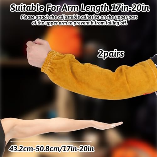 2 Pair Leather Welding Sleeves, Leather Arm Guards Welding Sleeves Heat&Flame Resistant Arm Protection for Men and Women