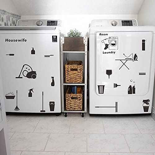 Housewife Laundry Room Wall Decal - Removable PVC Wall Sticker for Ironing and Cleaning Room - Fun and Motivational Laundry Room Decor with Cleaning Theme JWH148 (Black)