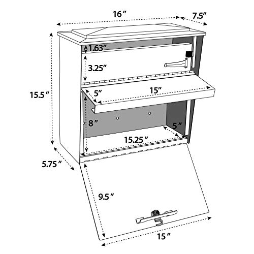 Mail Boss 7172 Townhouse Locking Security Wall Mount Mailbox, Black, Pack of 1