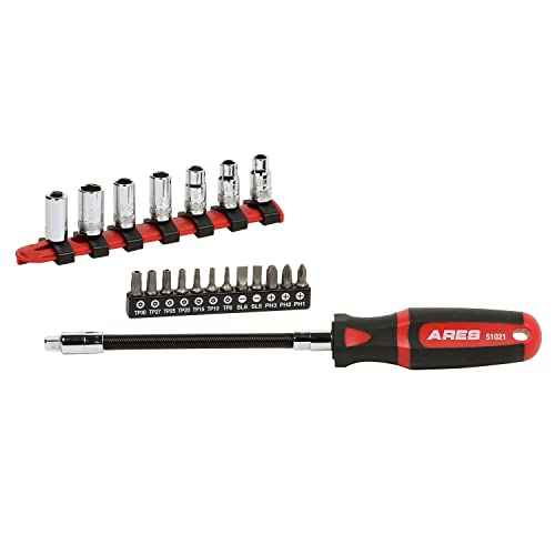 ARES 51021 ? 20-Piece Multipurpose Flexible Screwdriver Set ? 90 Degree Flex Shaft ? Phillips, Slotted, and Tamper Torx Bits and 1/4-Inch Drive Sockets