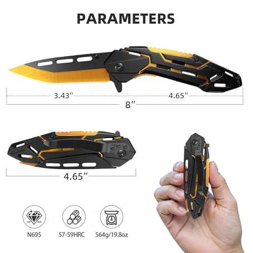 EDC Folding Pocket Knife for Men - Outdoor Survival Knife for Camping Hiking, Cool Gadgets Gifts for Dad/Him/Husband, Stocking Stuffers (Golden Black)