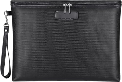 ZOOPIP Black Fireproof Waterproof Document Bag with Lock 14.3x10.2"