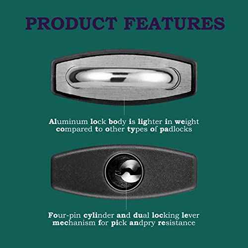 2 Pack Covered Aluminum Padlocks with Key, Black Locker Lock with Long Shackle for Gates, Fences, Toolboxes,