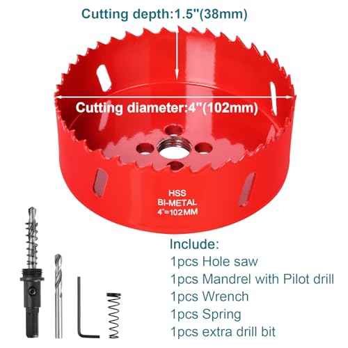 4 Inch / 102mm Hole Saw for Wood, Plastic Board, Ceiling,Drywall, and Metal Sheet - HSS Bi-Metal Hole Cutter with Pilot Drill Bit