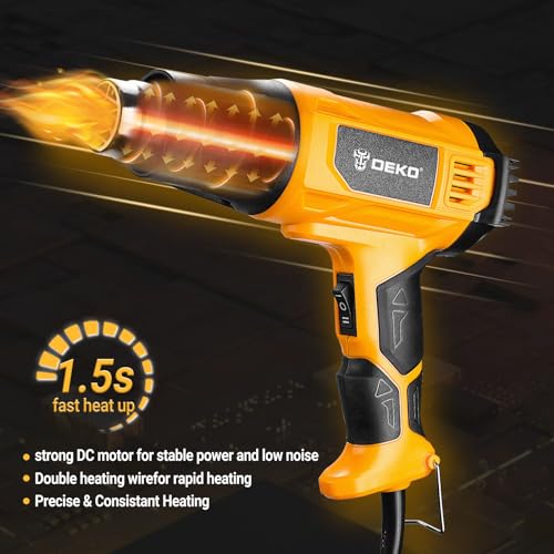 DEKOPRO Heat Gun, 1500W Hot Air Gun Kit with Variable Temperature Control, 716¢µ-1112¢µ£¨380¡É-600¡ɣ©£¬Heat Guns with Overload Protection & 4 Nozzles for Crafts, Shrinking PVC, Stripping Pain