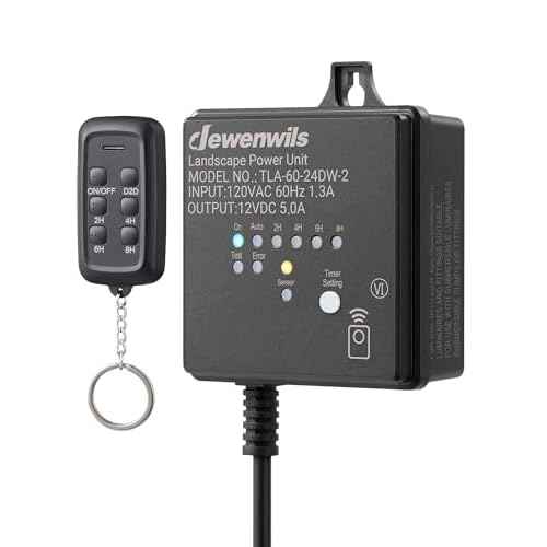 DEWENWILS 60W Low Voltage Landscape Transformer with Remote Control, 120V AC to 12V DC, Dusk to Dawn & Timer, Outdoor Low Voltage Transformer for Spotlight, Garden Light, Pathway Light, FCC Listed