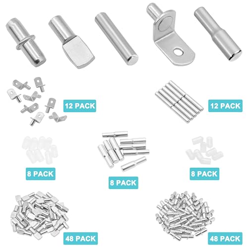 Cerpourt Silver Shelf Pins Pegs Kit - 144 Pcs Metal Support Supports with Rubber Covers for Cabinets & Shelves