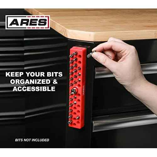 ARES 60011 - Red 37 Hole Hex Bit Organizer with Strong Magnetic Base - Keep Your Favorite Specialty, Drill, Tamper & Quick Change Bits Conveniently Organized and Accessible