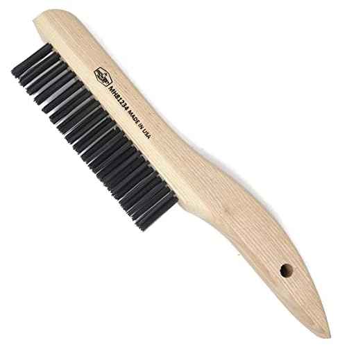 Tempered Steel Wire Scratch Brush for Welding Cleaning Rust 10" Wood Shoe Handle (Made in USA)