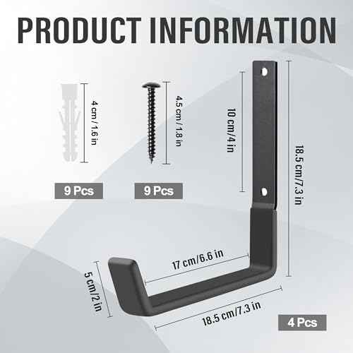 Heavy Duty Utility Hooks, Garage Storage Wall Mount Steel Hooks, Garden Tool Hanger, Garage Organizer for Tool, Ladder, Folding Chair, Hose, Ropes, Bike, etc.(4 Large, 7.7 Inches)