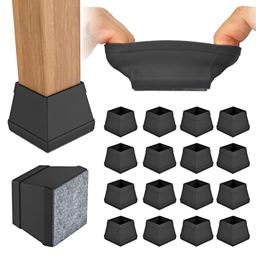 CHWM 16 PCS Square Chair Leg Floor Protectors Black 1.26-1.57" Fits 32-39mm