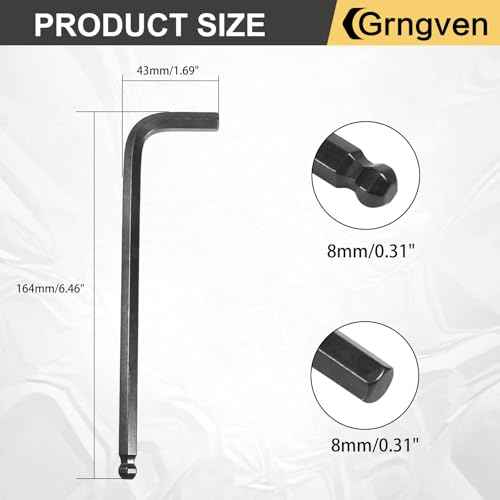 8mm Ball End Allen Wrench, L Shaped Long Arm Cr-V Metric Hex Key for Bike Repair, Furniture Assembly, Motorcycle Maintenance