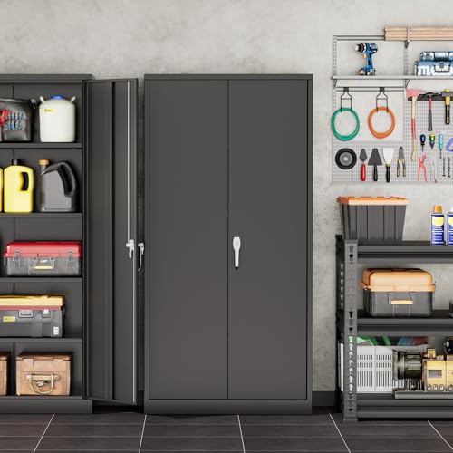 INTERGREAT 71" Tall Black Lockable Metal Storage Cabinet with 4 Adjustable Shelves