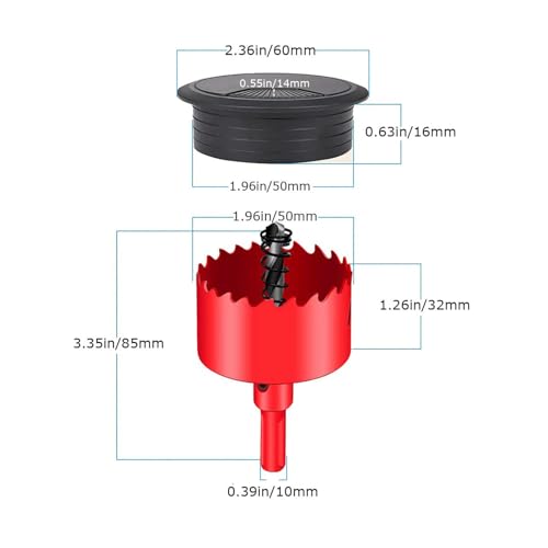 TuTuYa 8Pcs 2 Inch Black Desk Grommet with Adjustable Cover and Hole Saw - Cable Management