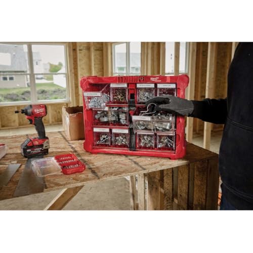 Milwaukee PACKOUT Tilt Bin Organizer – 2 Large + 8 Small Bins, 40lb Capacity