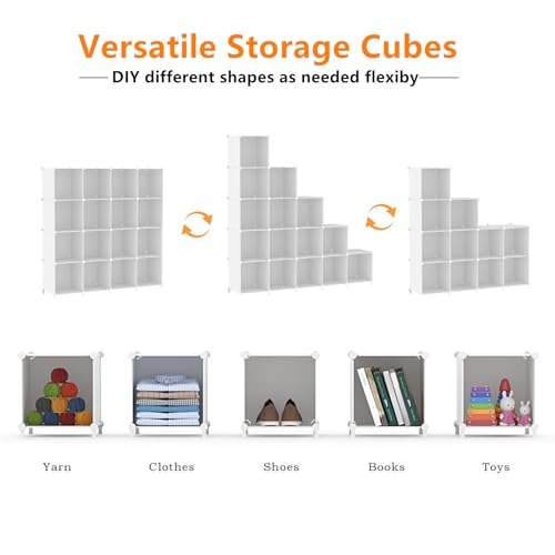 AWTATOS 16-Cube White Storage Organizer Shelf Closet System - DIY Modular Shelving