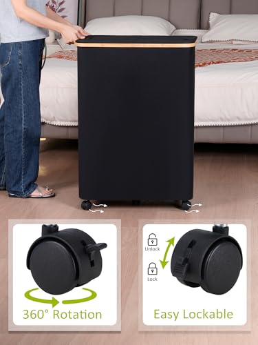 efluky 160L Double Laundry Hamper with Wheels & Removable Bags, 2-Section Sorter