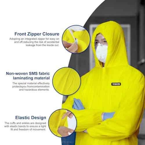 Hazmat Suit Disposable Coverall | Heavy Duty Full Body Paint Coverall & Suit in 7 Sizes with Multiple Specifications With Hood - Breathable & Water Resistant - X-Large, Yellow, 1