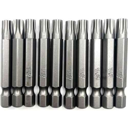 XMHF 10 Piece 50mm Long 1/4 Inch Hex Shank T35 Torx Head Magnetic Screw Driver Bit Set Security Tamper Proof Star 6 Point Screwdriver Kit Tools