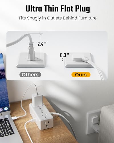 SUPERDANNY 3Ft White Short Extension Cord with Multiple Outlets & Surge Protector