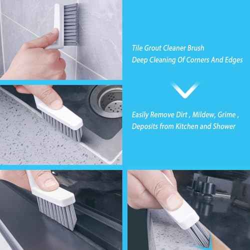 Grout Cleaner Brush V Shape, Stiff Grout Cleaning Brushes for Tile Floor, Handheld Grout Scrub Brush Set for Shower, Bathroom, Kitchen, Household Use,2 pcs