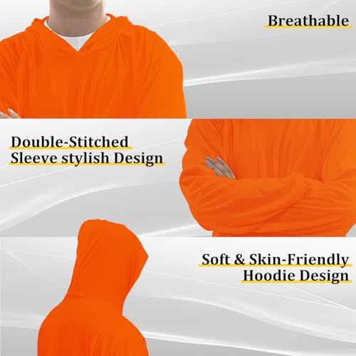 Hi Vis Safety Hoodie, High Visibility Shirts for Men, Long Sleeve, Construction Work Shirts with Sun Protective Hood